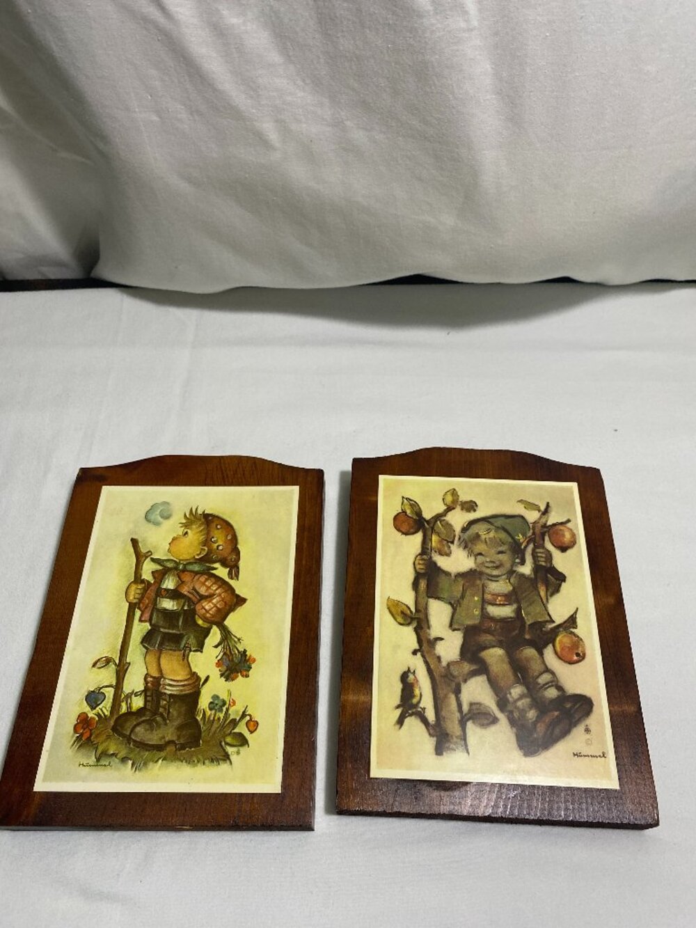 Vintage Hummel Wall Plaques Set of 2 Wooden Wall Hanging Prints 7.75" x 5.5"